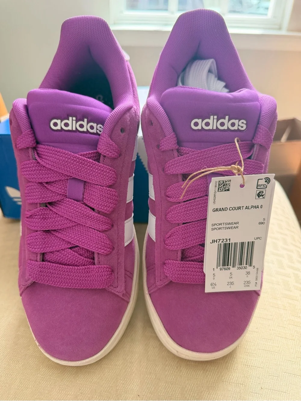 NWT Adidas Grand Court Alpha Purple White Suede Sneakers Women’s 6.5 No Box